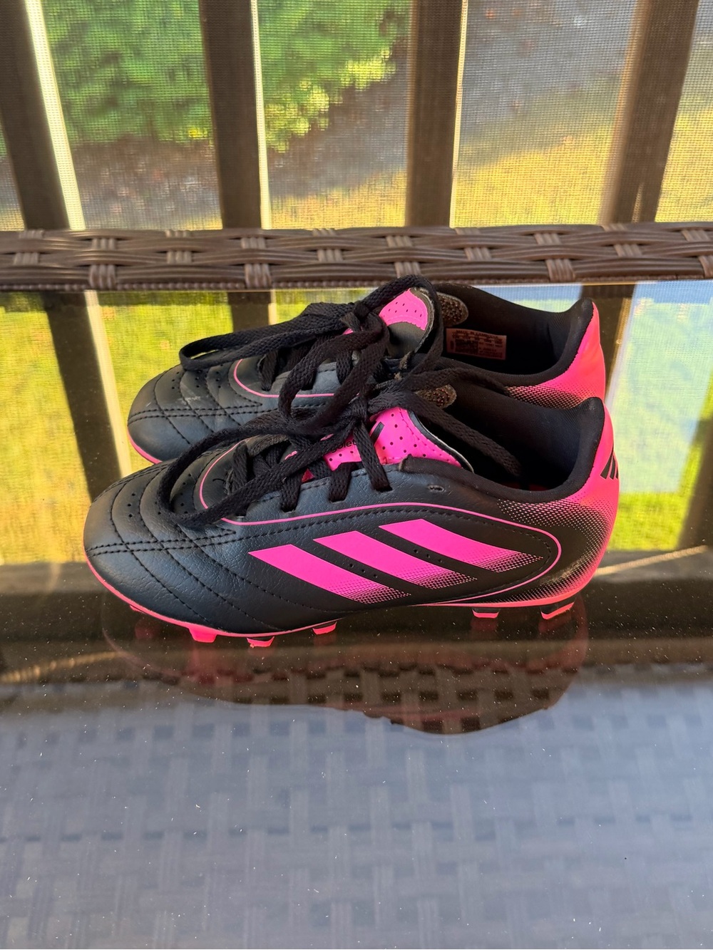 adidas Kids Black and Pink Soccer Cleats Size 12